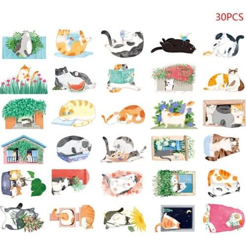 30Pcs/set Postcard Hand-Painted Cat Shape Cat Backyard Cute Hand-Painted Graffiti Style Small Fresh Cute Animal Shaped Card C26