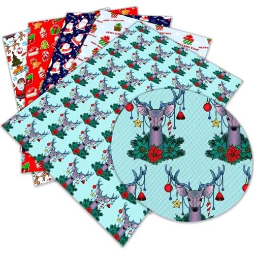 30 cm x 136cm New Christmas Pattern Printed Synthetic Faux Leather for DIY Hair Bow Bags