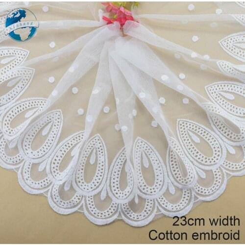 23cm big width white lace cotton embroid lace sewing ribbon fabric guipure diy trims warp knitting DIY Garment Accessories#3296