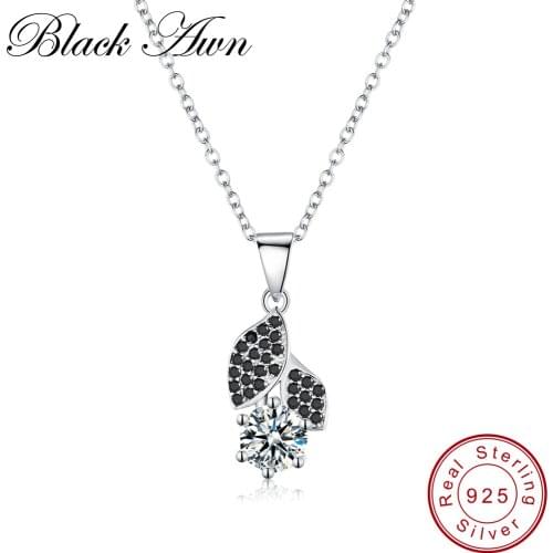 [BLACK AWN] Classic 925 Sterling Silver Jewelry Flower Black Spinel Womens Necklaces Pendants P145