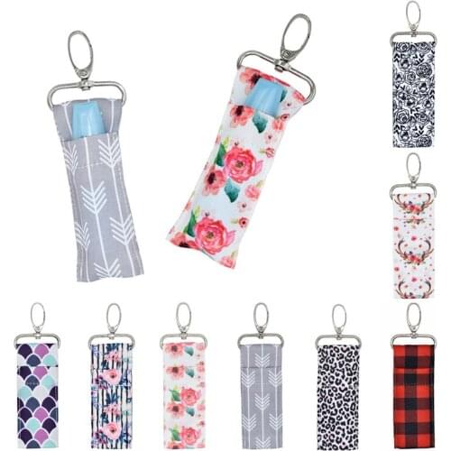 1pc Keychain Fashion Printed Lipstick Holder Key Chain Arrow Colorful Arrow Patterns Keyrings Women Car Pendant Key Ring