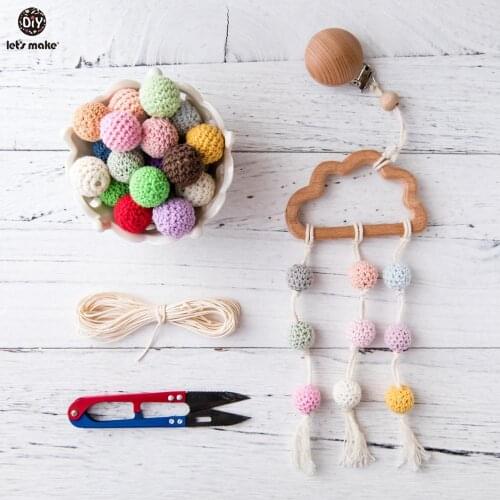 Lets Make 50Pcs Wooden Beads 16mm DIY Crafts For Pacifier Holder Crochet Beads Wooden Teether Tiny Rods Baby Teether