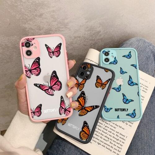 Cute Animal Butterfly Pattern Phone Case For iphone 11 12 Pro Max X XS MAX XR 6s 7 8 Plus SE 2 Hard Matte Shockproof Back Cover