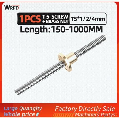 CNC 3D printer 1PCS T5 trapezoidal rod lead screw thread 5mm lead 1/2/4mm with brass nut, L = 150MM-1000MM