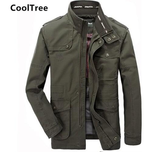 CoolTree Men Military Jackets Autumn 100% Cotton Solid color Cargo Coats Male Plus Size 6XL 7XL Outerwear Pilot Bomber Jackets