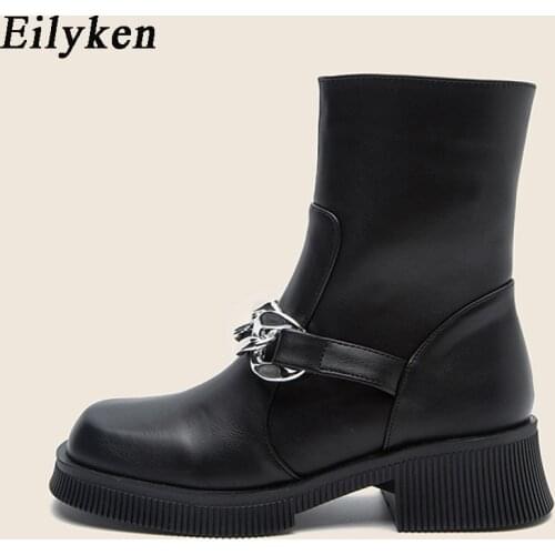 Eilyken 2021 New Punk Ankle Boots Platform chain Women Round Toe Zip High Street Style Ladies Shoes Handmade size 35-40