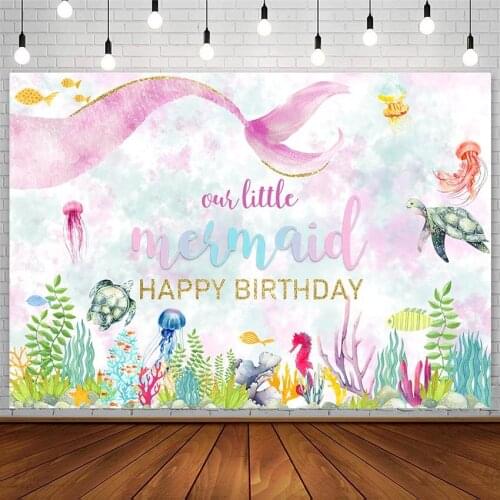 Avezano Little Mermaid Happy Birthday Party Backdrops Princess Sea Turtle Photography Backgrounds Photo Studio Photophone Decor