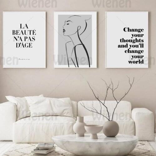 Minimalist Canvas Painting Black White Wall Picture Woman Figure Line Art Inspiring Quote Nordic Posters Prints Home Decoration