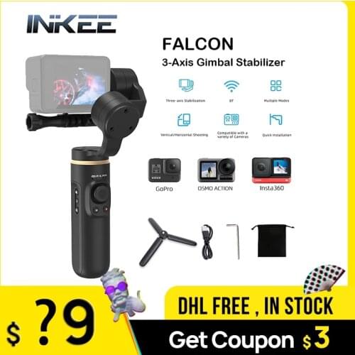 INKEE FALCON Handheld Gimbal 3-Axis Action Camera Stabilizer w/ Mini Tripod for GoPro Hero 9/8/7/6/5 OSMO Insta360 Action Camera