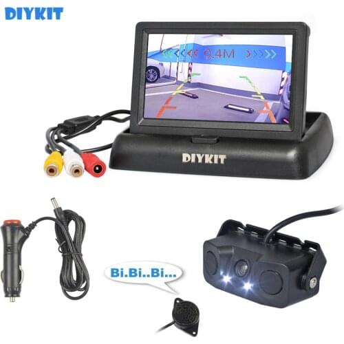 DIYKIT 4.3 Inch Car Reversing Camera Kit Back Up Car Monitor Video Parking Radar Sensor 2 in 1 Car Camera Parking System