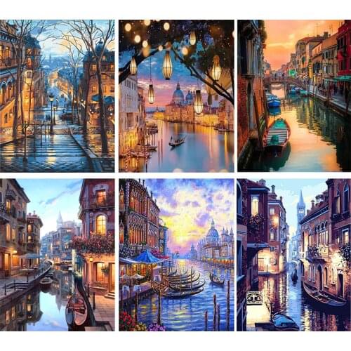 GATYZTORY DIY Painting By Numbers Street View Landscape Oil Painting HandPainted Wall Decor Painting Canvas Drawing G