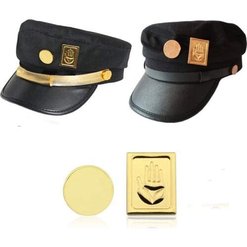 JoJos Bizarre Adventure Cap Jotaro Kujo Joseph Hat Army Military JOJO Caps Hats Badges Cosplay Costume