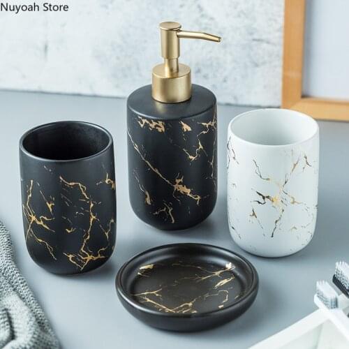 Nordic Light Luxury Marble Ceramic Bathroom Products Creative Toothbrush Mouth Cup Wedding Gift Wash Set Bathroom Decoration