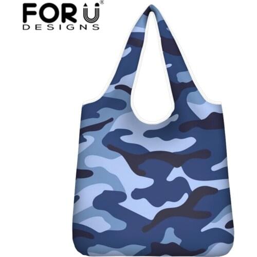 FORUDESIHNS Camouflage Print Eco Reusable Storage Tote Handbags Polychromatic Shopping Bags Women Folding Travel Shoulder Pouch