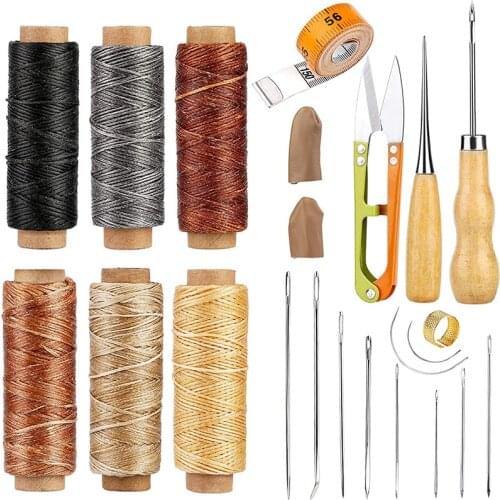 KAOBUY Leather Sewing Kit With Large-Eye Stitching Needles, Waxed Thread, Leather Sewing Tools For Beginner Leather Repair Tool