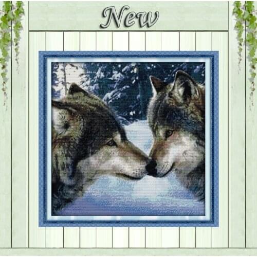 The kiss of wolves forest patterns counted printed on canvas DMC 14CT 11CT Joy Sunday Cross Stitch Embroider kit Needlework Sets