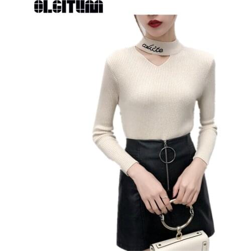 OLGITUM New 2020 Winter and Autumn Thicken Warm Bottoming Women Sweater Long Sleeves Slim Elastic Sweater SW1218
