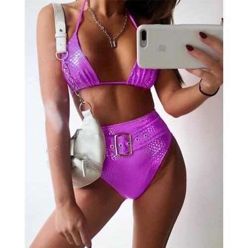 New Style High Waist Bikini Sexy Bikini Hot Selling Crocodile Embossed Leather Fabric Bathing Suit WOMENS Fashion Swimsuit