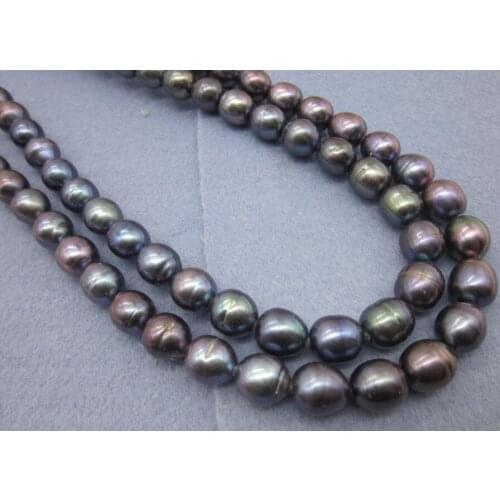HUGE 32 "9-10MM NATURAL TAHITIAN BLACK PEARL NECKLACE c