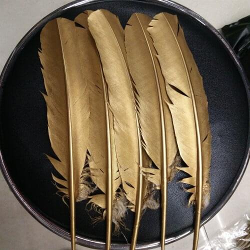 Wholesale! Hot 10pcs beautiful 10-12inches/25-30cm Golden Natural Turkey feathers crafts for Christmas wedding Decoration