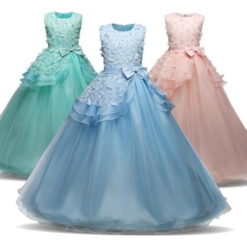 Teens Dresses For Girl Fancy Flowers Lace Prom Gowns Children Party Clothing Kids Evening Formal Dress For Bridesmaid Wedding