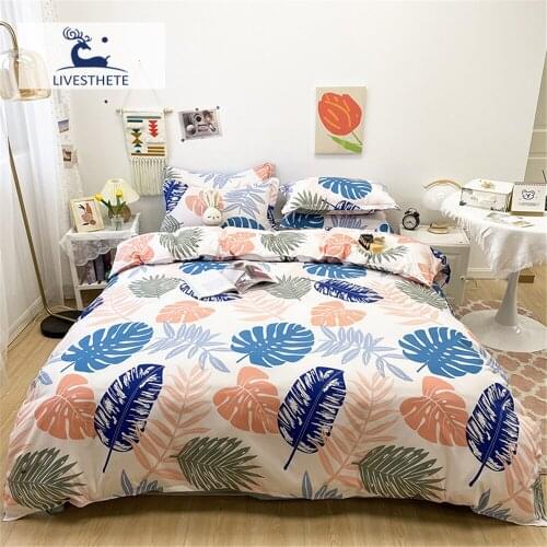 Liv-Esthete Simple Bedspread Pillowcase Flat Sheet Bed Sheet Queen King Quilt Cover Bed Linen Set Bedclothes Adult Kids Leaf