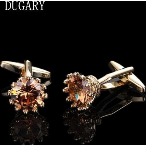 DUGARY Luxury shirt cufflinks for mens Brand cuff buttons cuff links gemelos round crystal wedding abotoaduras Jewelry