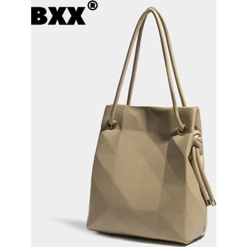 [BXX] Simple Solid Color Origami Bag PU Leather For Women 2021 Branded Shoulder Bag Tote Bag Handbags Trending Luxury HU789