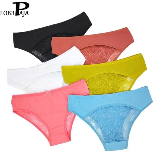 Lot 6 PCS Women Underwear Cotton Sexy Hips Lace Hipster Ladies Knickers Panties Low Waist Everyday Young Girls Briefs #423
