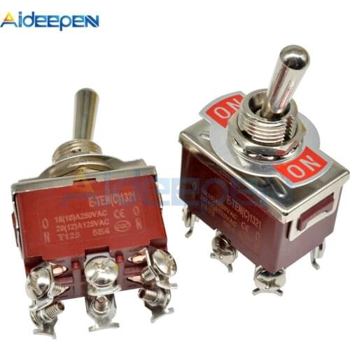 High Precision E-TEN(C)1321 Toggle Switch Red 6 Pin ON-ON Switch ON-OFF Silver Contactor 50000 Times Lifespan 250V 16A 12mm Cap