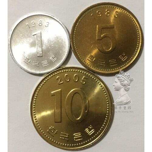 South Korea 1983-2005 Old Version 1-5-10 Won Coin Full Set 3 Pieces Genuine Coins Real Original Coin