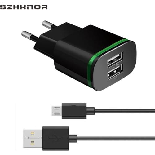 2A EU Plug 2 Ports LED USB Charger + Mobile Phone Micro Data Charging USB for samsung S3 s4 3 Xiaomi Redmi 3s 4x pro NOTE 4 4X
