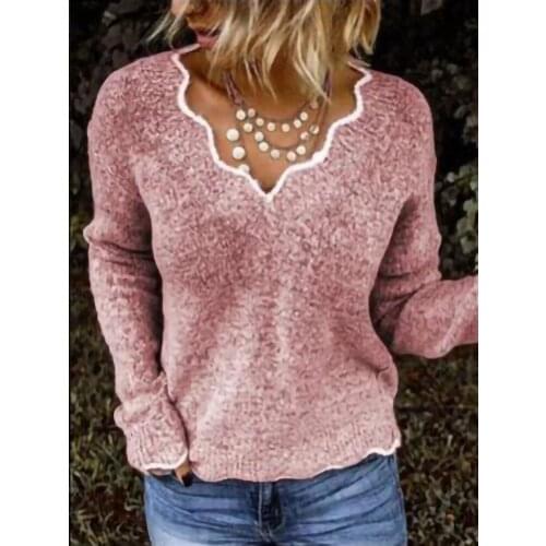 Winter womens Long Sleeve Casual Style Acrylic 2021 Trendy and Comfortable V-neck Knitted Solid Color Pullover Loose