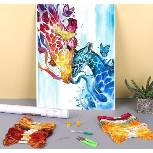 Animal Giraffe Pre-Printed 11CT Cross Stitch Patterns Embroidery DMC Threads Painting Hobby Knitting Handiwork Wholesale