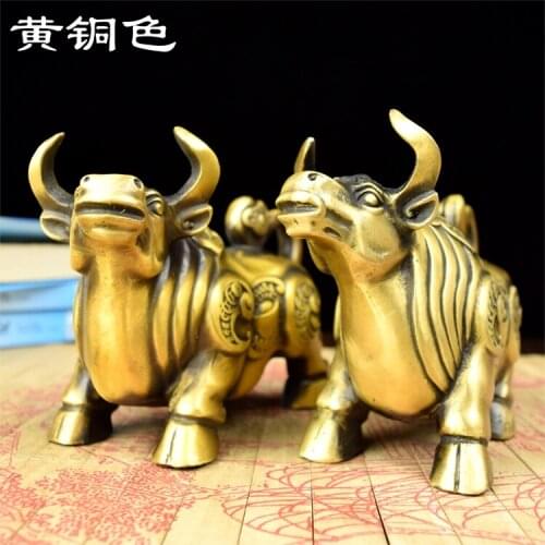 Zodiac Wall Street brass ox bull lucky Ruyi gold ornaments antique copper bull old double cattleroom Art Statue