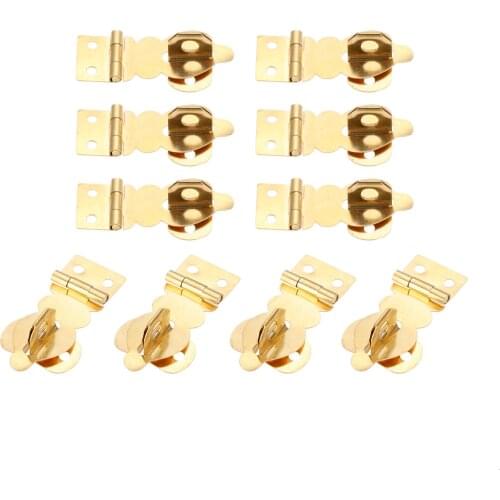 10Pcs Brass Solid Padlock Hasp Mini Buckles w/screws Wood Jewelry Box Locked Wine Gift Case Handbag 27*19mm Decor Golden Locks