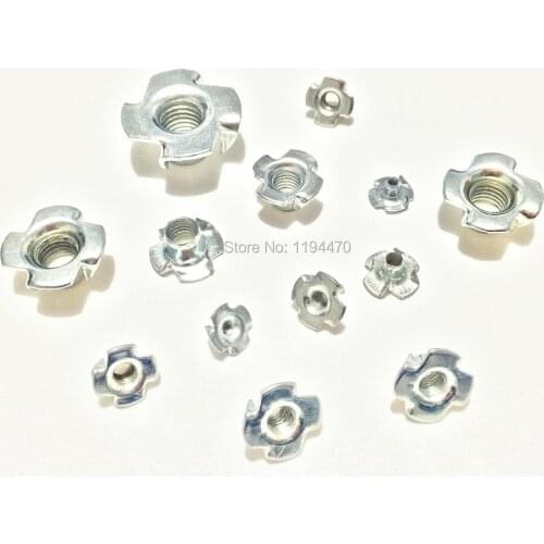 100pcs M4 Metric Zinc Plated Carbon Steel T Nuts 4 Prongs Knock In Wood Captive Nut Insert Nut Furniture Nut