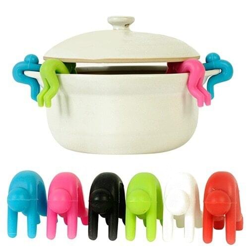 2Pcs New Lovely Small People Silicone Cookware Lid Insert Chopsticks Holder Cellphone Stand
