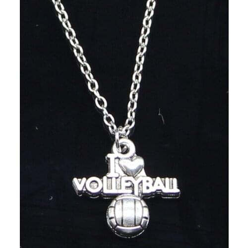 20pcs New Fashion Necklace 21x20mm i love volleyball Pendants Short Long Women Men Colar Gift Jewelry Choker
