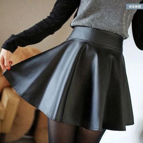2016 Autumn and Winter Korean Version Was Thin Skirts Pleated Leather Skirt Elastic Waist Wild Woman