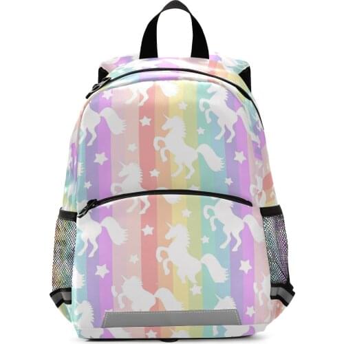 2021 New Cute Rainbow Unicorn Print School Bag Anti-Lost Backpack Children Kids Lovely Animal Backpacks Fashion Cartoon Bag