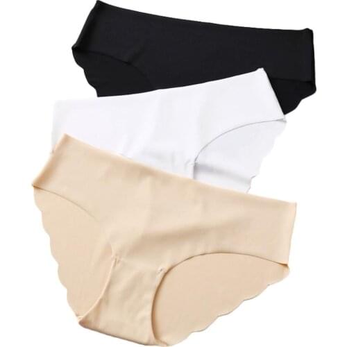 3Pcs Women Sexy Solid Color Low Waist Seamless Silk Briefs Elastic Underpants High-quality comfortable underwear