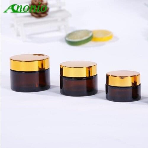 40PCS 50g High grade Amber Glass Jar Cosmetic Cream Bottle Facial Cream Silver Black Golden Cap Glass Case S069B
