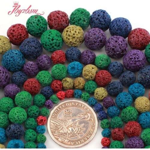 6,8,10mm Round Multicolor Sponge Volcanic Lava Rock Stone Bead for DIY Accessorie Women Men Necklace Bracelet Jewelry Making 15"