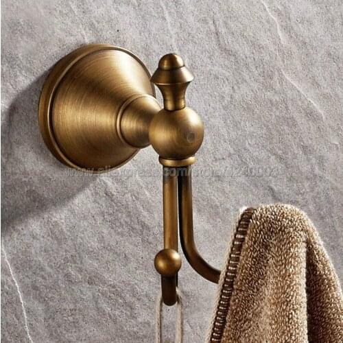 Antique Brass Wall Mount Bathroom Towel Coat Hooks Dual Robe Hook Hanger Kba146