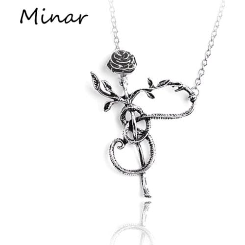 Antique Sliver Metal Rose Flower Pendant Necklace Vintage Snake On Rose Christian Alchemy Choker Necklace Gothic Punk Jewelry