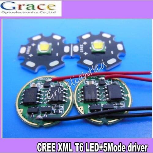 Freeshipping! 2 sets Cree XML-T6 White Color 10W LED chip 16MM + 5 Modes DC3.7V 2.5A LED Driver for flashlight parts
