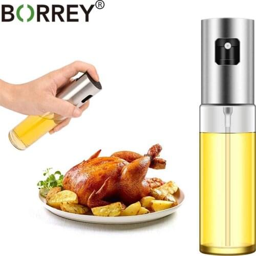 BORREY Oil Spray Bottle For BBQ Olive Oil Sprayer Barbecue Cooking Seasoning Oil Pot Vinegar Spice Glass Bottle Kitchen Tools