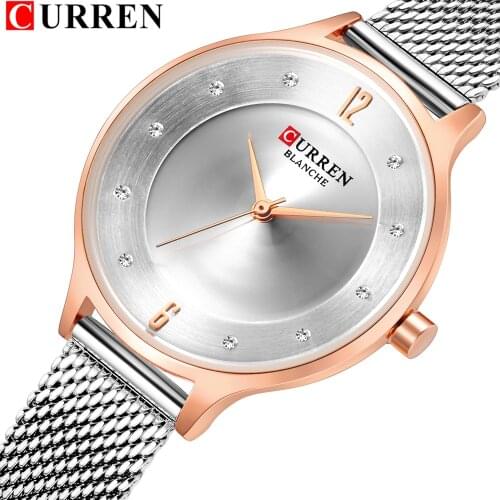 CURREN 9036 Fashion Casual Stainless Steel Mesh Watches Womens Dress Rhinestone Quartz Wristwatch Ladies Gifts bayan kol saati