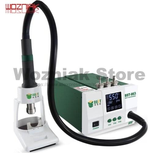 BTST BST-863 Lead-free Hot Air Rework Station Soldering Touch Screen LCD 1200W 220V For Phone CPU PCB Windmill stand